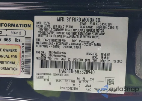 2017 Ford Mustang Ecoboost from USA, damaged, VIN 1FA6P8TH6H5328940